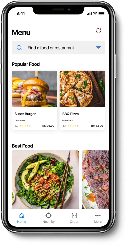 Customer ordering app on a phone