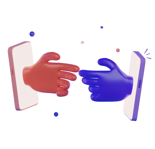 Illustration of two hands reaching out of phone screens